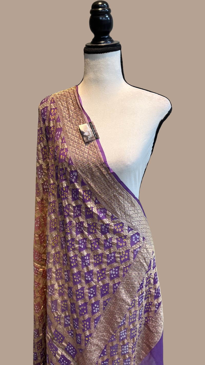 Pure Georgette Banarasi Bandhej Handloom Dupatta - Dual Shade - The Handlooms