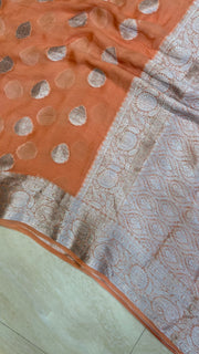 Peach Pure Chiffon Khaddi Banarasi Saree - The Handlooms