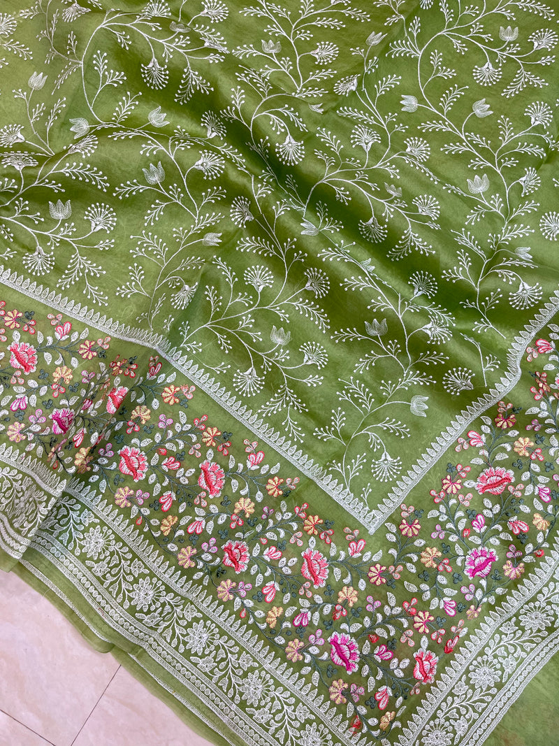 Pure Organza Chikankari Handloom Banarasi Saree - The Handlooms