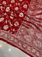 Khaddi Georgette Handloom Banarasi Saree - All over Jaal Work with meenakari - The Handlooms