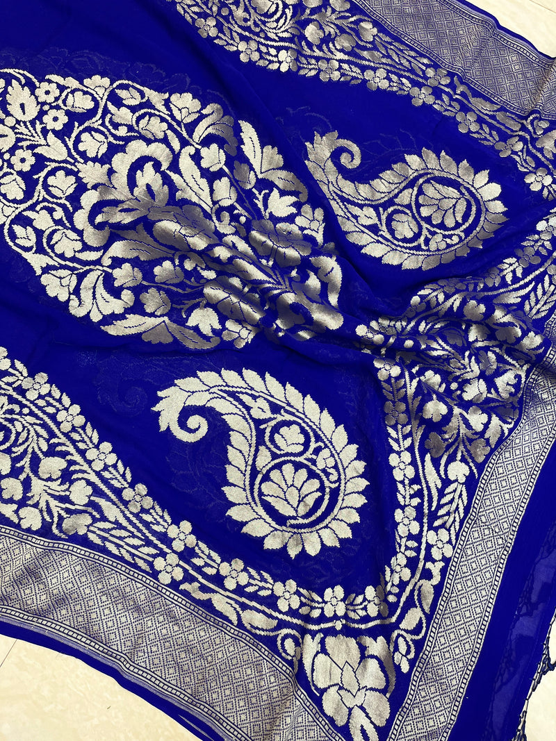Pure Khaddi Georgette Dupatta - water zari - The Handlooms