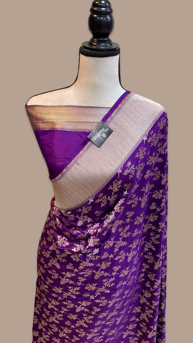 Pure Katan Silk Banarasi Handloom Saree - All over Jaal work with Meenakari - The Handlooms