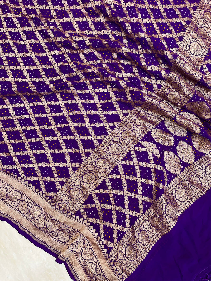Pure Georgette Banarasi Bandhej Handloom Dupatta - The Handlooms