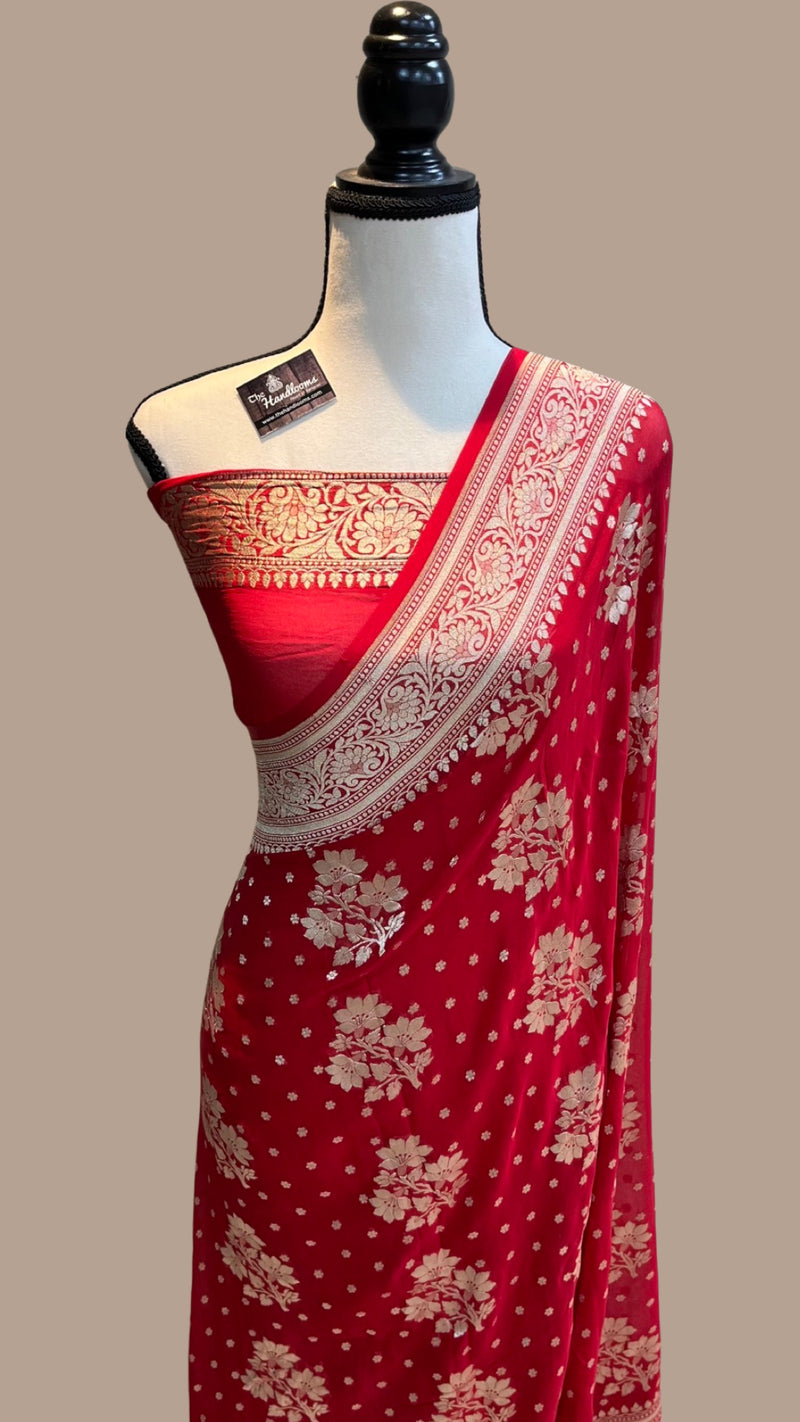 Khaddi Georgette Handloom Banarasi Saree - The Handlooms