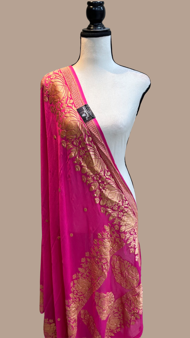 Pure Khaddi Georgette Dupatta - gold zari - The Handlooms