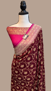 Khaddi Georgette Banarasi Saree - Gold zari - The Handlooms