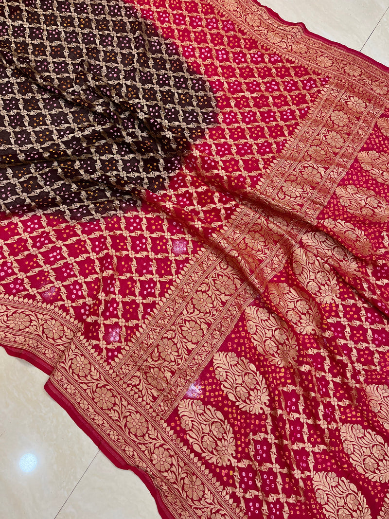 Pure Georgette Banarasi Bandhej Handloom Saree - The Handlooms