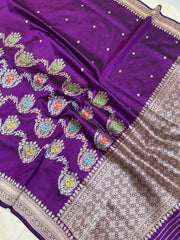 Pure Katan Silk Banarasi Handloom Saree - All over Kadua motifs with meenakari - The Handlooms