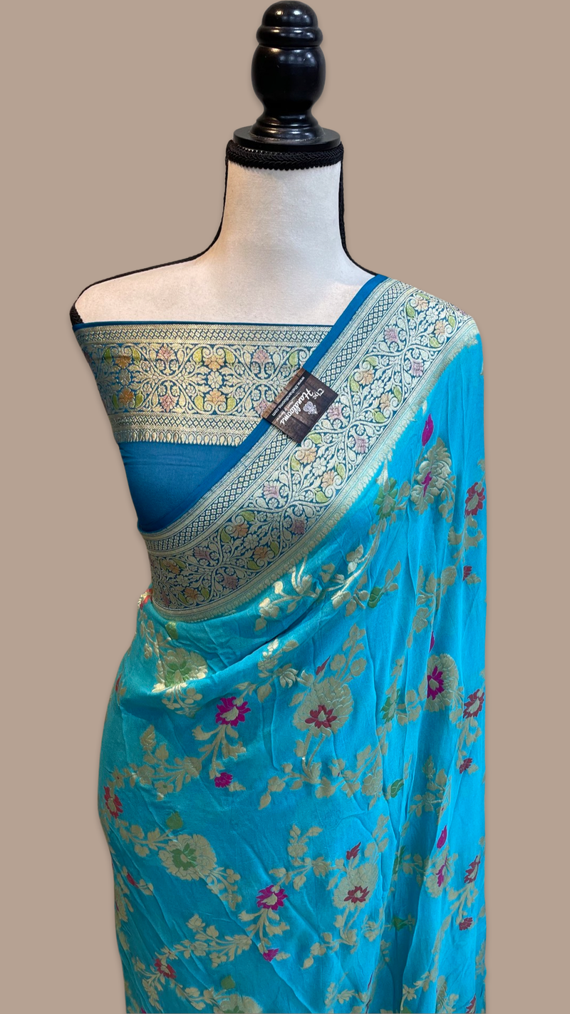 Khaddi Georgette Handloom Banarasi Saree - All over Jaal Work with meenakari - The Handlooms