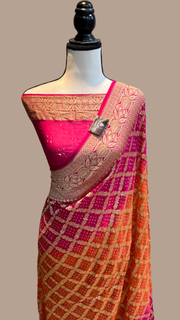 Pure Georgette Banarasi Bandhej Handloom Saree - The Handlooms