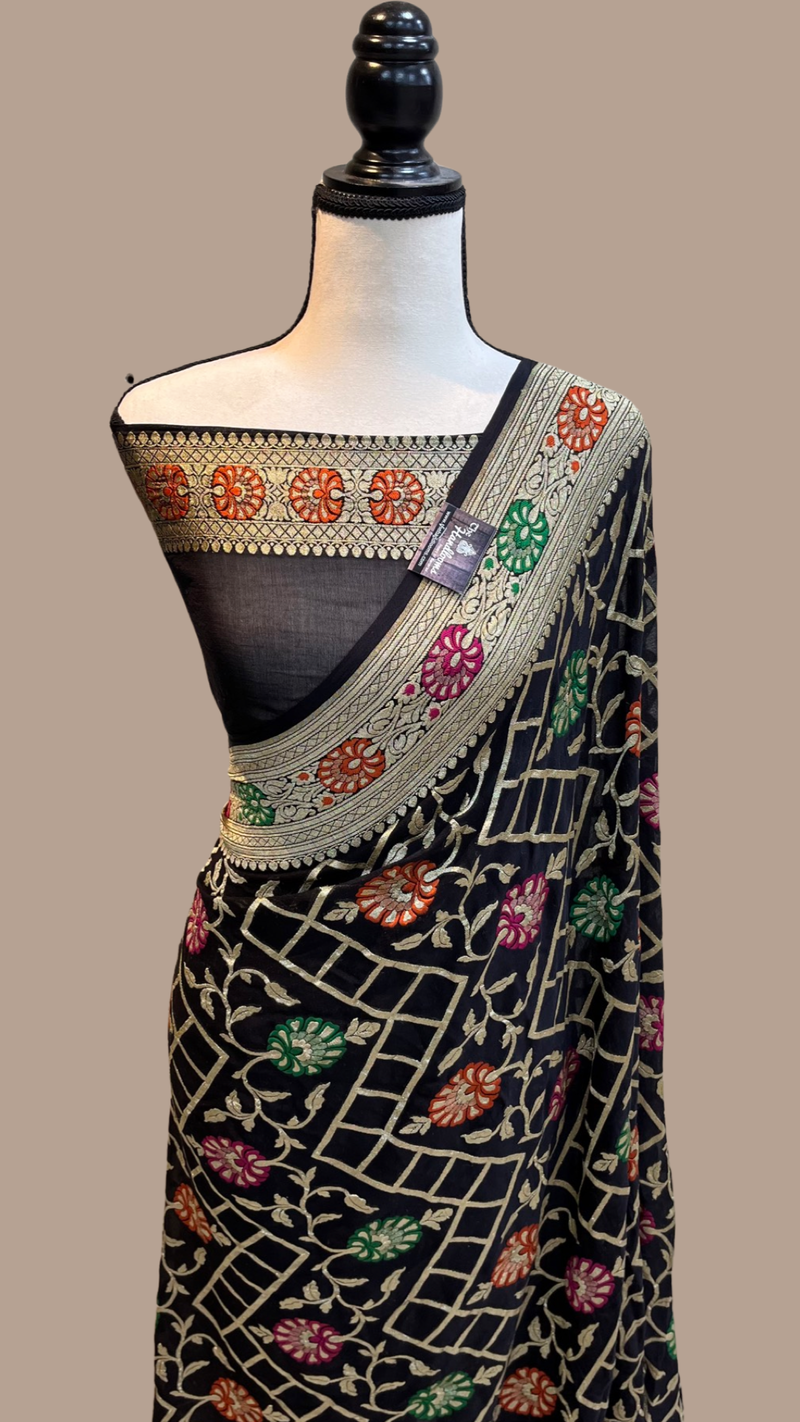 Pure Georgette Banarasi Handloom Saree - with meenakari work - The Handlooms