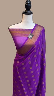 Purple Pure Chiffon Khaddi Banarasi Saree - The Handlooms