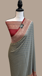 Khaddi Georgette Handloom Banarasi Saree - Gold Zari - The Handlooms
