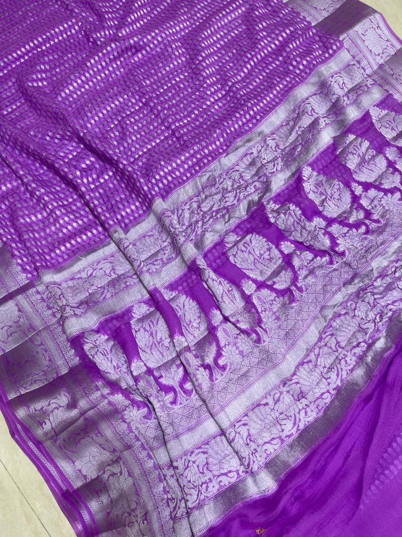 Lavander Pure Chiffon Khaddi Banarasi Saree - The Handlooms