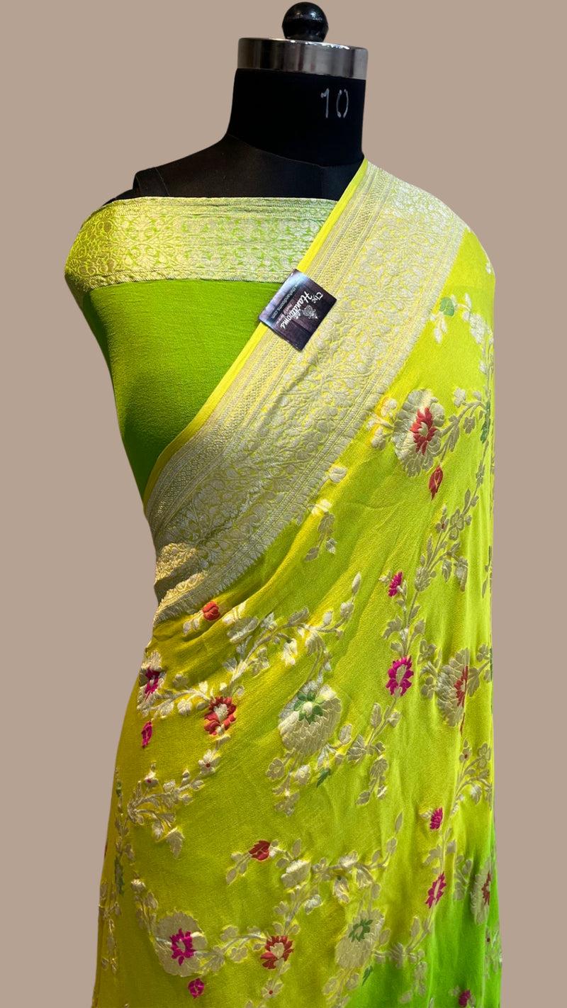 Khaddi Georgette Handloom Banarasi Saree - All over Jaal Work with meenakari - The Handlooms