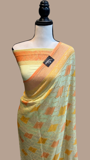 Khaddi Georgette Handloom Banarasi Saree - Gold Zari - The Handlooms