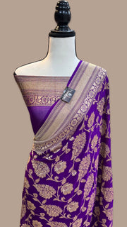 Khaddi Georgette Handloom Banarasi Saree - Gold Zari - The Handlooms