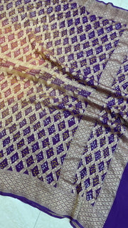 Pure Georgette Banarasi Bandhej Handloom Dupatta - Dual Shade - The Handlooms