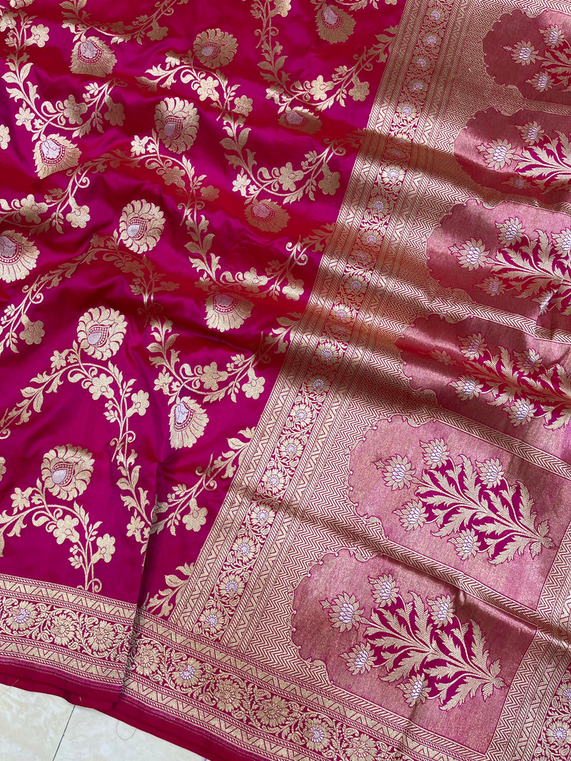 Pure Katan Silk Banarasi Handloom Saree - All over sona roopa Jaal work - The Handlooms