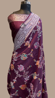 Tussar Georgette Handloom Banarasi Saree - All over Jaal Work with six color meenakari - The Handlooms