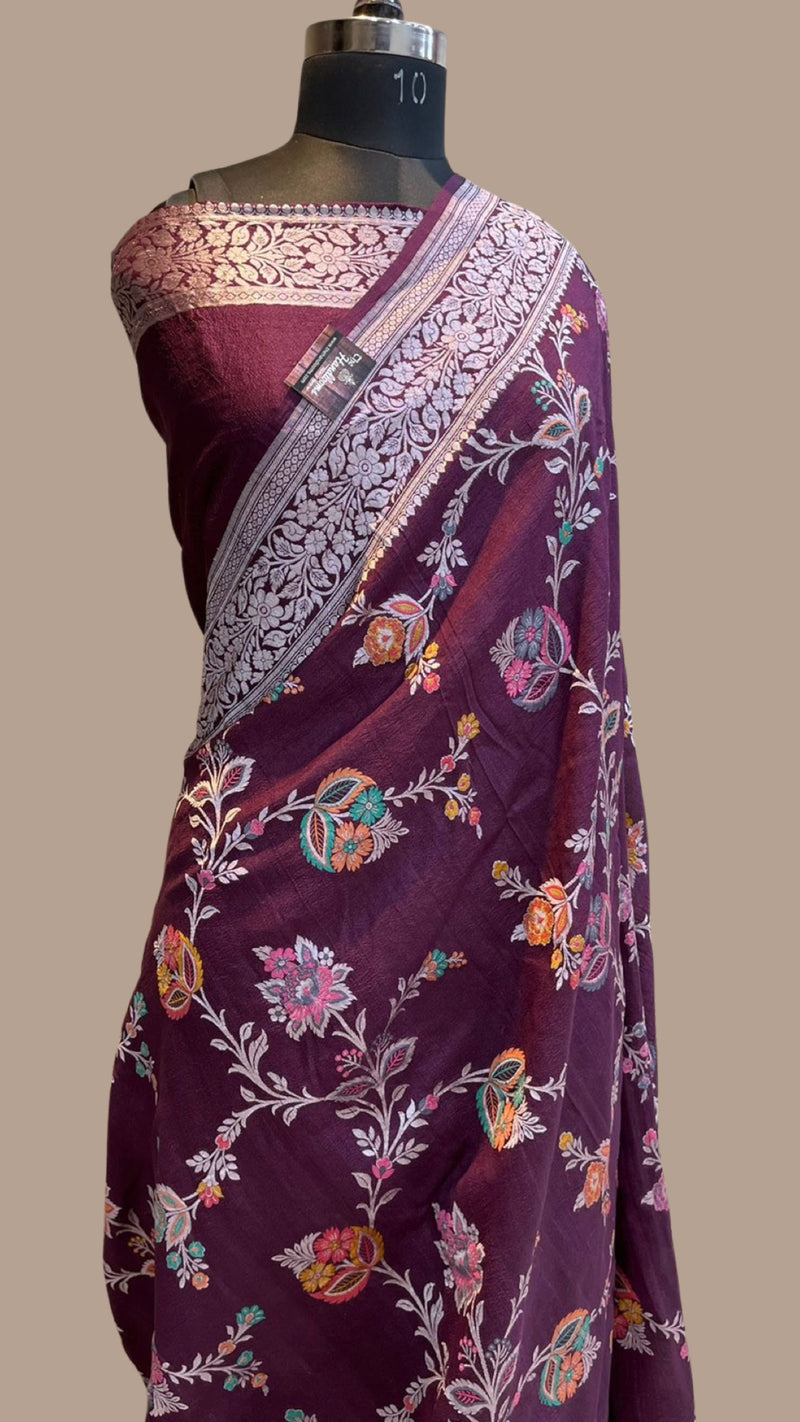 Tussar Georgette Handloom Banarasi Saree - All over Jaal Work with six color meenakari - The Handlooms