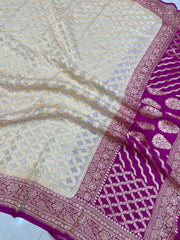 Pure Khaddi Georgette Dupatta - gold zari - The Handlooms