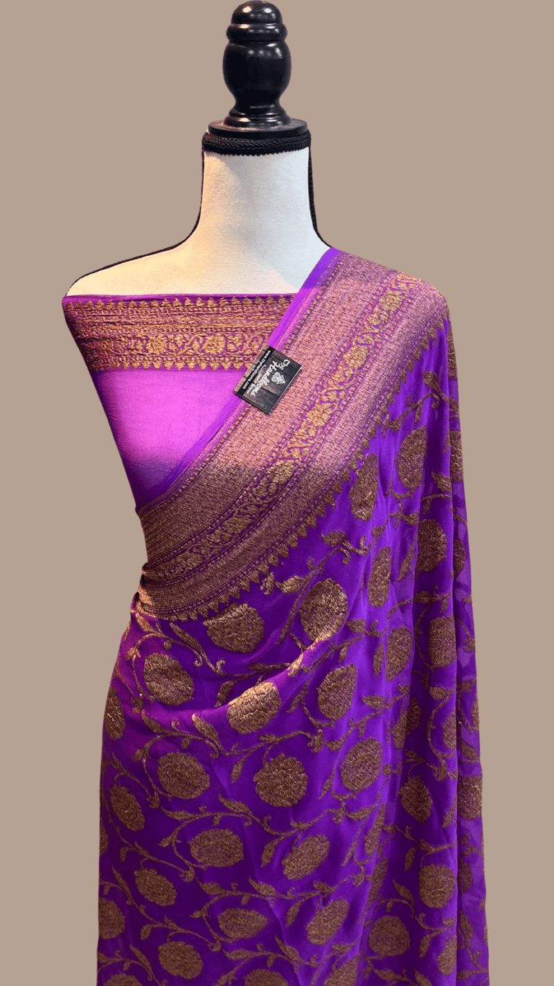 Khaddi Georgette Banarasi Saree -  Antique zari - The Handlooms