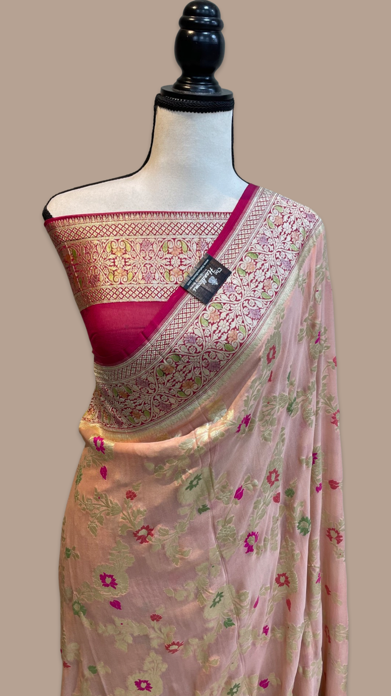Khaddi Georgette Handloom Banarasi Saree - All over Jaal Work with meenakari - The Handlooms