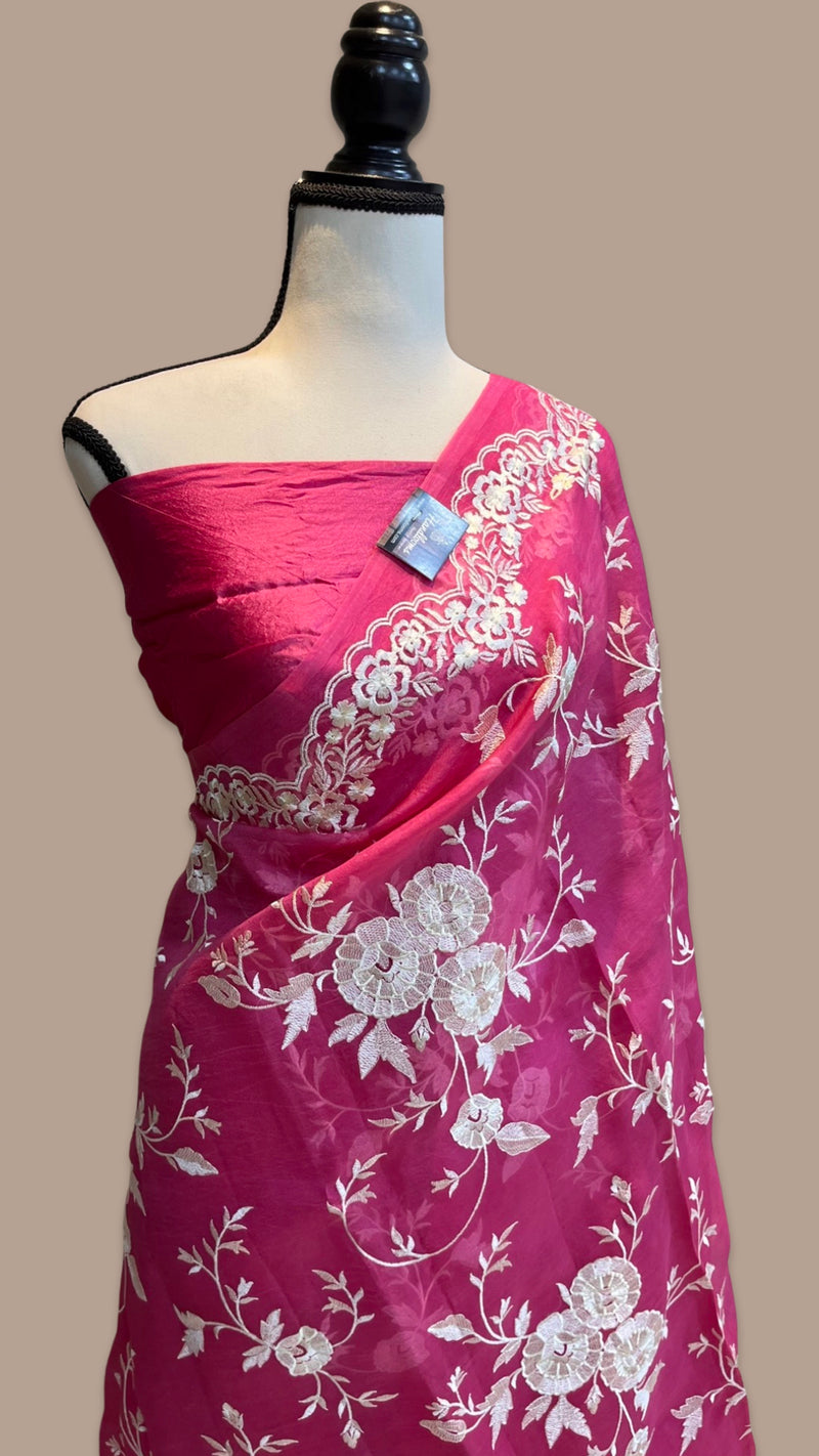 Pure Organza Chikankari Handloom Banarasi Saree - The Handlooms