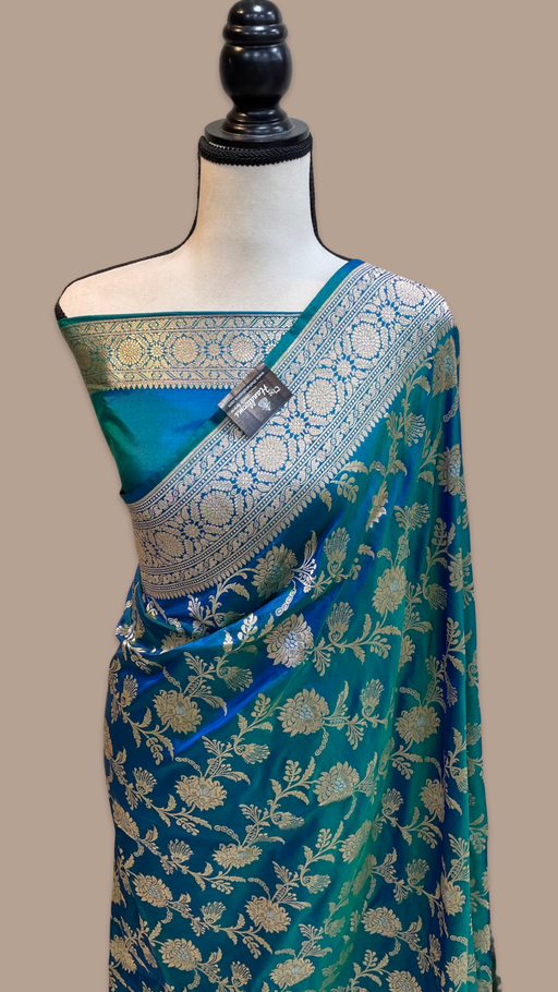 Dual tone Pure Katan Silk Banarasi Handloom Saree - All over Sona Roopa Jaal work - The Handlooms