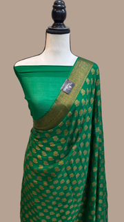Green Pure Chiffon Khaddi Banarasi Saree - The Handlooms