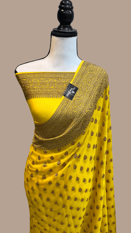 Khaddi Georgette Banarasi Saree -  Antique zari with Meenakari motifs - The Handlooms