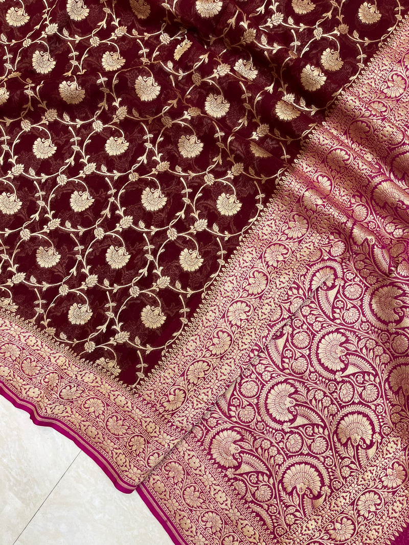 Khaddi Georgette Banarasi Saree - Gold zari - The Handlooms