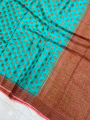 Turquoise Pure Chiffon Khaddi Banarasi Saree - The Handlooms