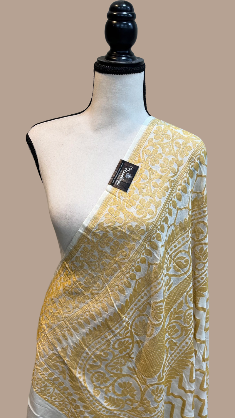 Pure Khaddi Georgette Dupatta - gold zari - The Handlooms