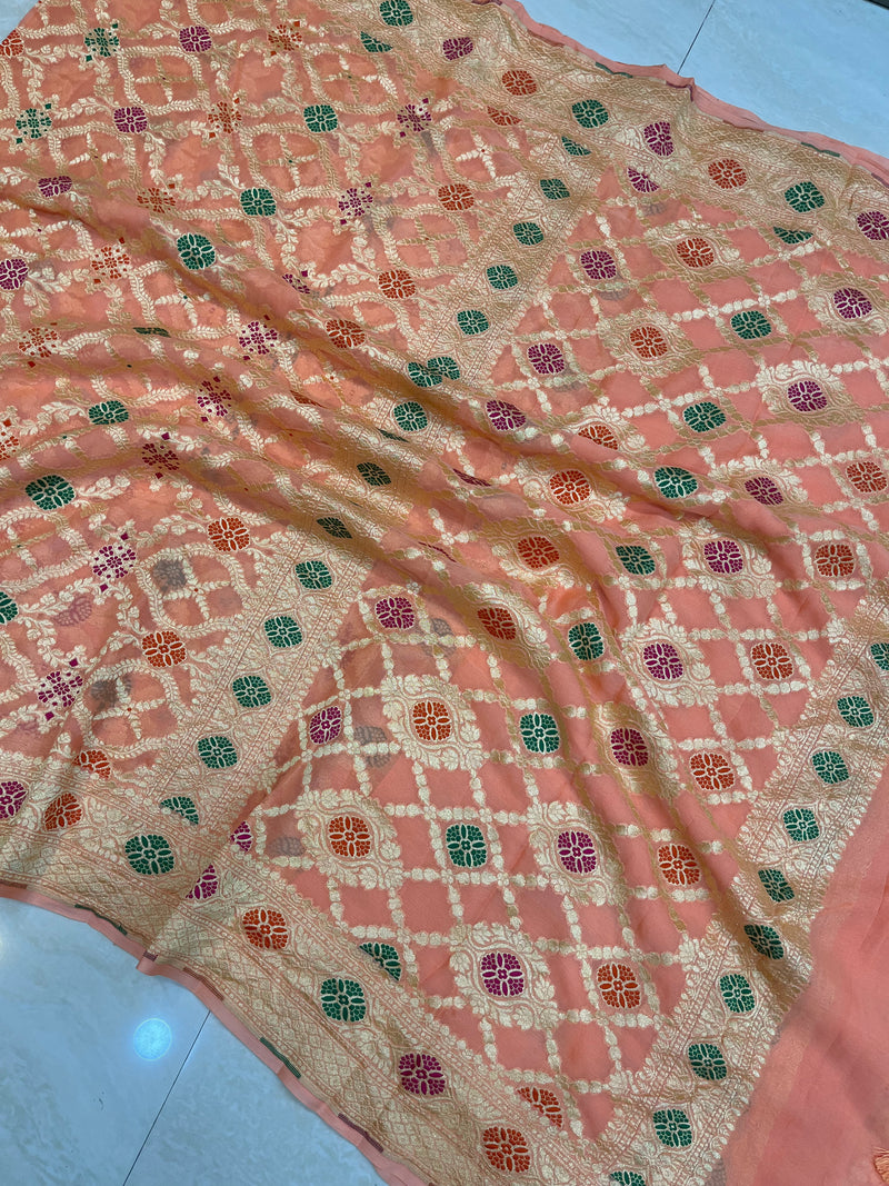 Pure Georgette Banarasi Handloom Saree - with meenakari work Gold Zari - The Handlooms