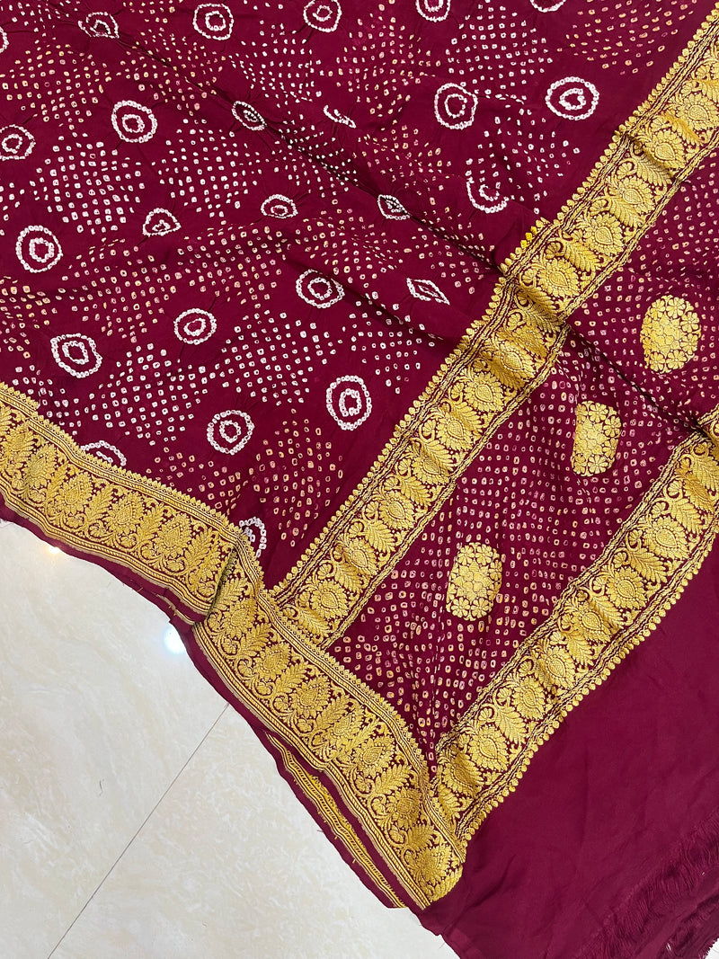 Pure Georgette Banarasi Bandhej Handloom Dupattta - The Handlooms