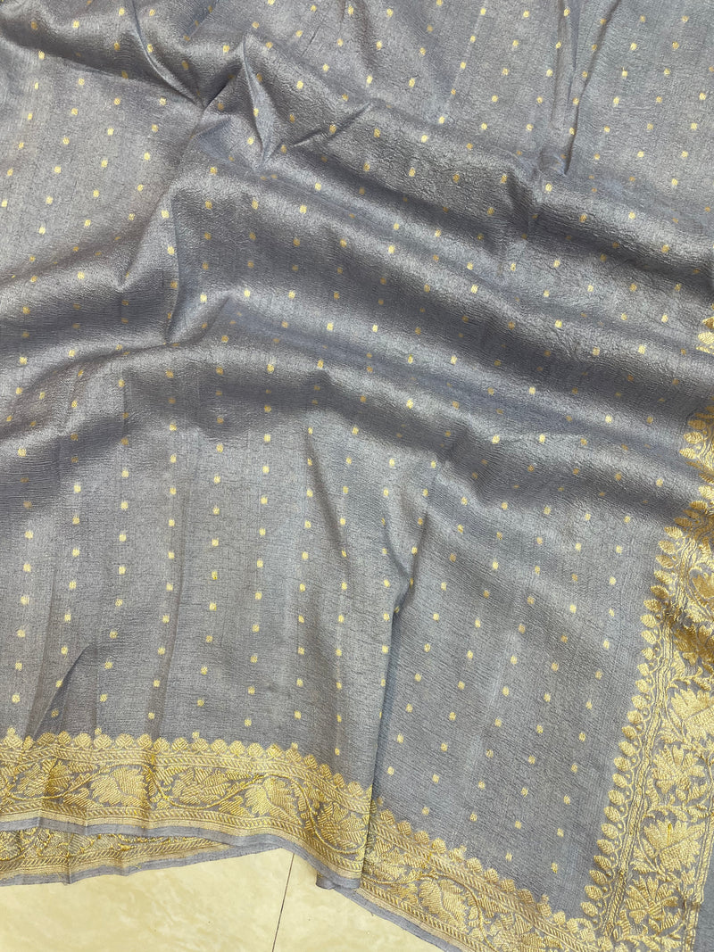 Pure Tussar Georgette Handwoven Dupatta -Gold zari - The Handlooms