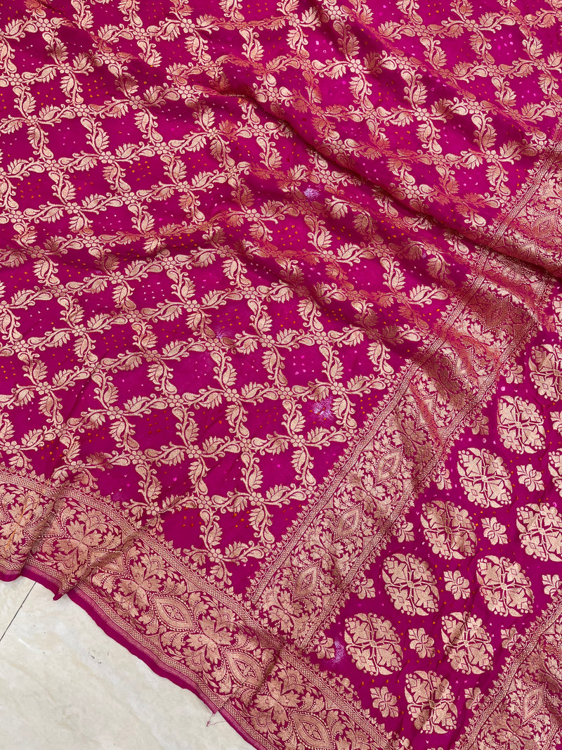 Pure Georgette Banarasi Bandhej Handloom Dupatta - The Handlooms
