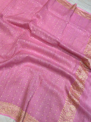 Pure Tussar Georgette Handwoven Dupatta -Gold zari - The Handlooms