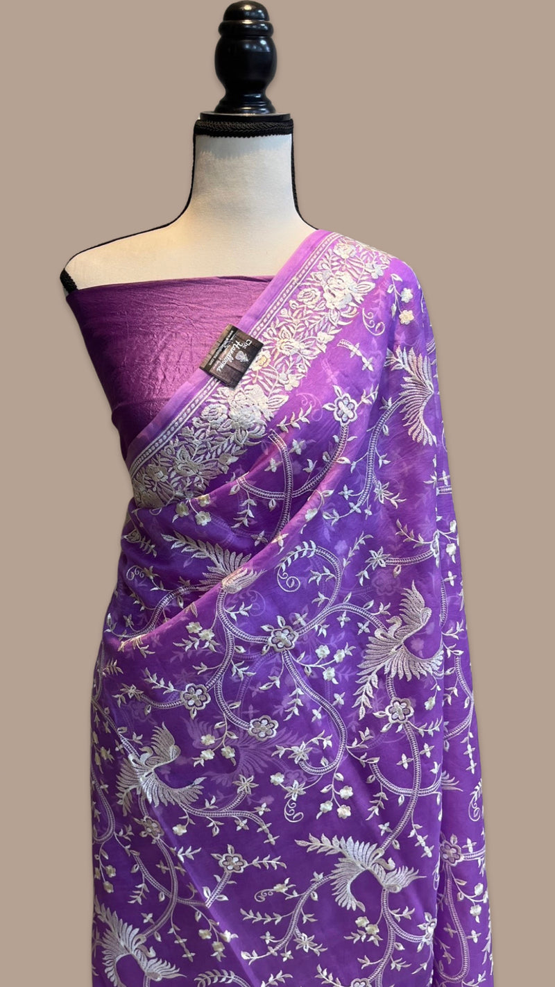 Pure Organza Chikankari Handloom Banarasi Saree - The Handlooms