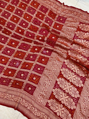 Pure Georgette Banarasi Bandhej Handloom Saree - The Handlooms