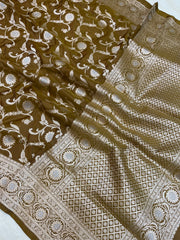 Porcupine Pure Katan Silk Banarasi Handloom Saree - All over Sona Roopa Jaal work - The Handlooms