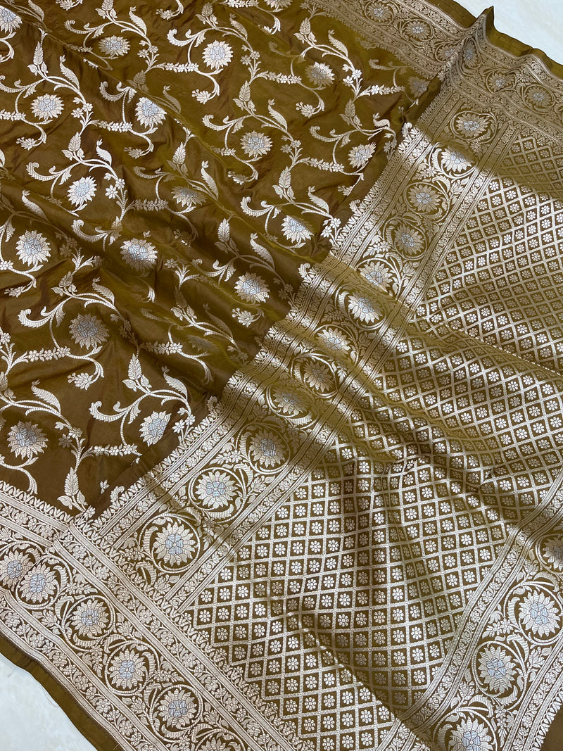 Porcupine Pure Katan Silk Banarasi Handloom Saree - All over Sona Roopa Jaal work - The Handlooms