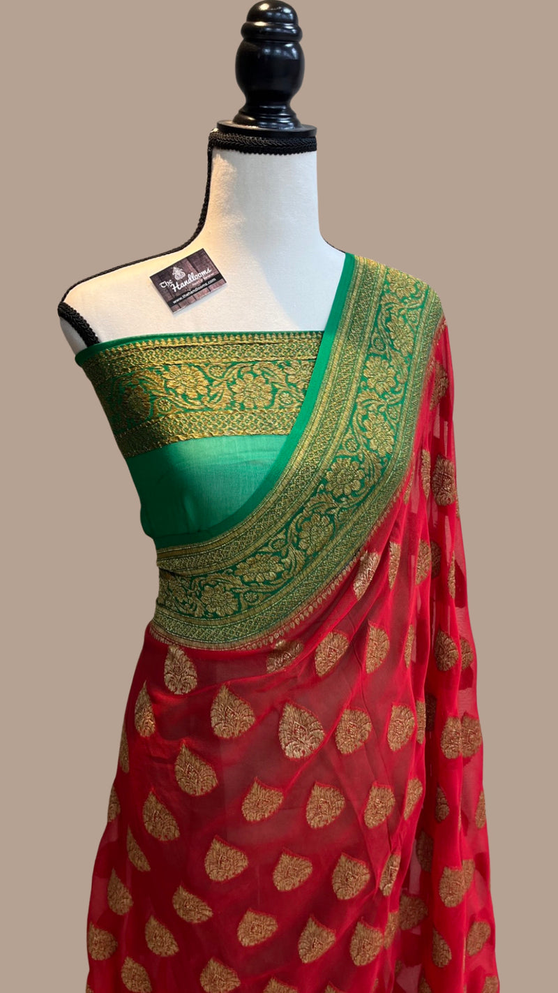 Khaddi Georgette Banarasi Saree -  Antique zari - The Handlooms