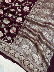 Khaddi Georgette Handloom Banarasi Saree - All over Jaal Work with meenakari - The Handlooms