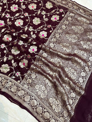 Khaddi Georgette Handloom Banarasi Saree - All over Jaal Work with meenakari - The Handlooms