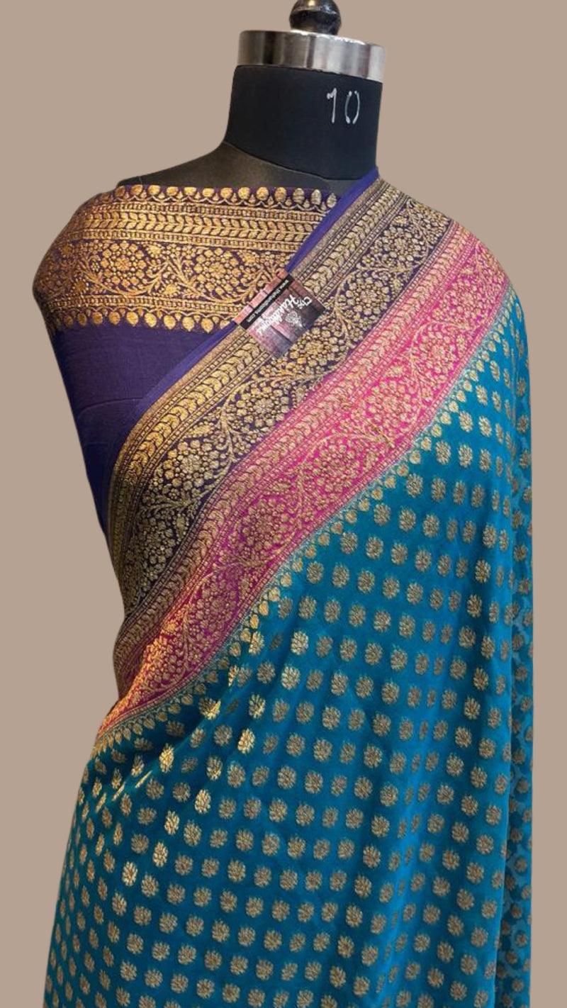 Khaddi Georgette Banarasi Saree -  Antique zari - The Handlooms