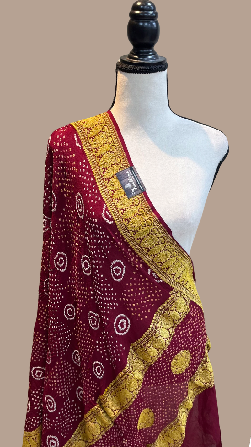 Pure Georgette Banarasi Bandhej Handloom Dupattta - The Handlooms