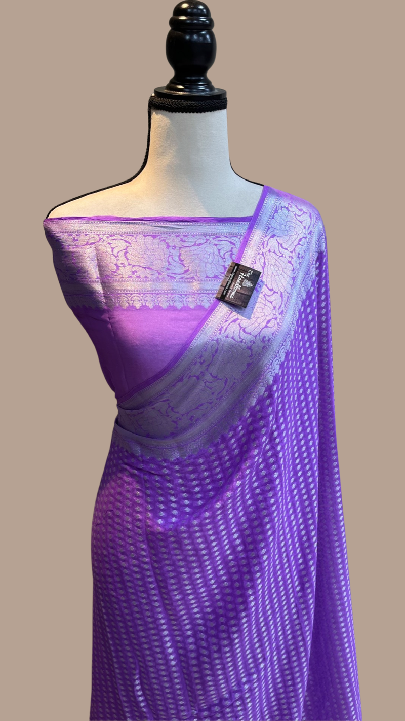 Lavander Pure Chiffon Khaddi Banarasi Saree - The Handlooms